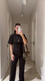 Brown Short Sleeve Top and Pants Set - Image 2