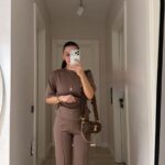 Light Brown Short Sleeve Top and Pants Set