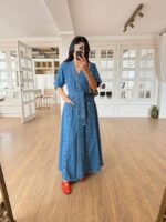 Button Front Denim Maxi Dress
