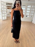 Black Sleeveless Midi Slip Dress
