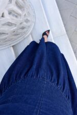 Strapless Dark Blue Denim Midi Dress - Image 2