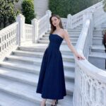 Strapless Dark Blue Denim Midi Dress