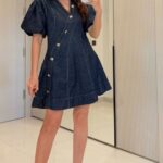 Dark Denim Puff Sleeve Mini Dress