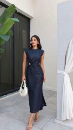 Sleeveless Dark Denim Midi Dress
