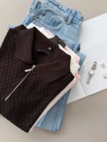 Diamond Knit Zip Polo Top (4 colors) - Image 2