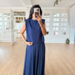 Navy Sleeveless Top and Maxi Skirt Set