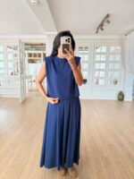 Navy Sleeveless Top and Maxi Skirt Set