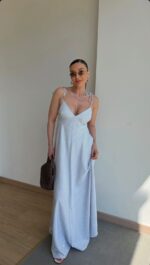 White Striped Spaghetti Strap Maxi Dress