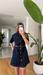 Dark Denim Button-Down Shirt Dress - Image 4