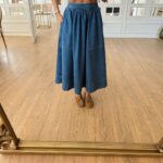 Blue Denim Midi Skirt With Pockets