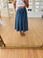 Blue Denim Midi Skirt With Pockets