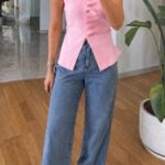 Pink Cap Sleeve Button Down Top