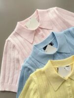 Pastel Knit Short Sleeve Polo Shirts - Image 4