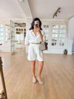 White Linen Shirt and Shorts Set - Image 3