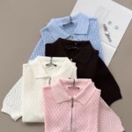 Diamond Knit Zip Polo Top (4 colors)