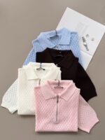 Diamond Knit Zip Polo Top (4 colors)