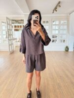 Brown Button-Up Shirt and Shorts Set - Image 5