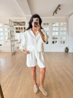 White Linen Shirt and Shorts Set - Image 4