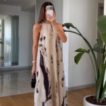 Beige and Black Abstract Maxi Dress