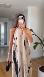 Beige and Black Abstract Maxi Dress - Image 2