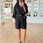 Black Button Up Shirt and Shorts Set
