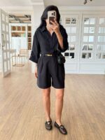 Black Button Up Shirt and Shorts Set