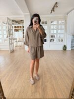 Khaki Button Up Shirt and Shorts Set - Image 5
