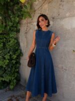 Sleeveless Denim Midi Dress - Image 3