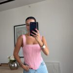 Pink Lace Trim Corset Top