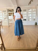 Blue Denim Midi Skirt