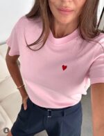Pink Heart Embroidered Women's T-Shirt - Image 2