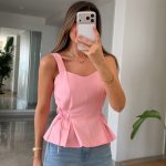 Pink Peplum Sleeveless Top