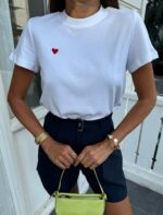 White T-Shirt with Red Heart Embroidery - Image 2