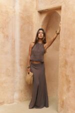 Brown Linen Halter Top and Maxi Set