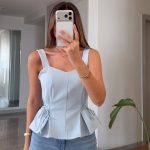 Light Blue Peplum Sleeveless Top