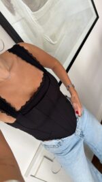 Black Lace Trim Corset Top - Image 2