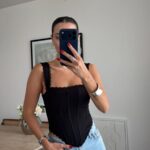 Black Lace Trim Corset Top