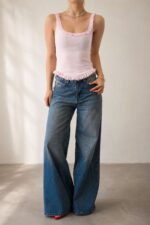 Light Pink Ruffle Trim Tank Top
