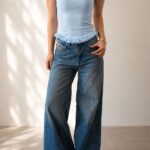 Light Blue Ruffle Trim Tank Top