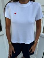 White T-Shirt with Red Heart Embroidery - Image 4