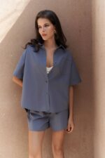 Blue Short Sleeve Shirt and Shorts Set - Image 2