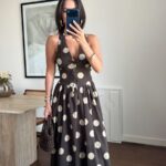 Brown Polka Dot Halter Maxi Dress
