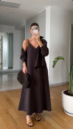 Brown Wrap Maxi Dress and Shirt Set - Image 2