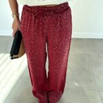 Red Leopard Print Wide Leg Pants