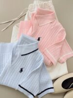 Cable Knit Short Sleeve Polo Shirts - Image 3