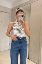 White Polka Dot Halter Top