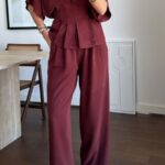 Burgundy Wide Leg Top and Pants Set