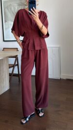 Burgundy Wide Leg Top and Pants Set