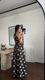 Brown Polka Dot Halter Maxi Dress - Image 2