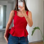 Red Peplum Sleeveless Top